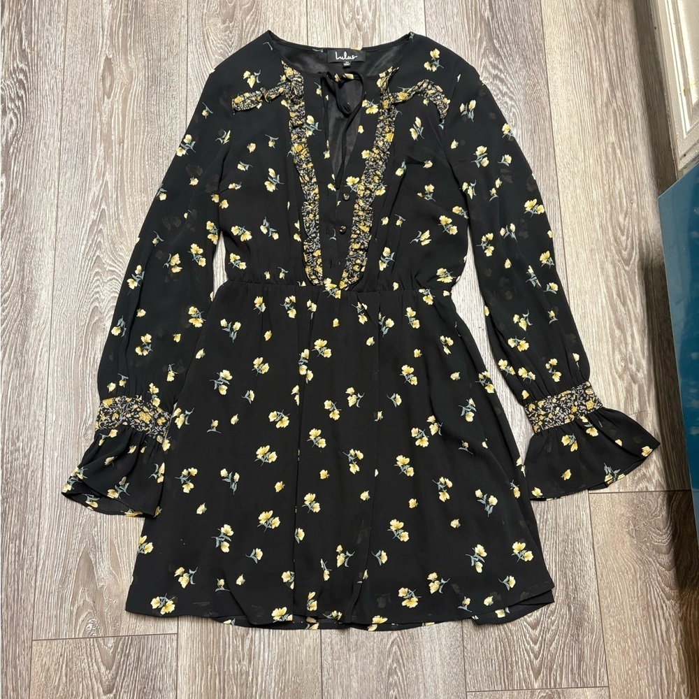 Lulu's Black Floral Long Sleeve Dress - Picture 3 of 9